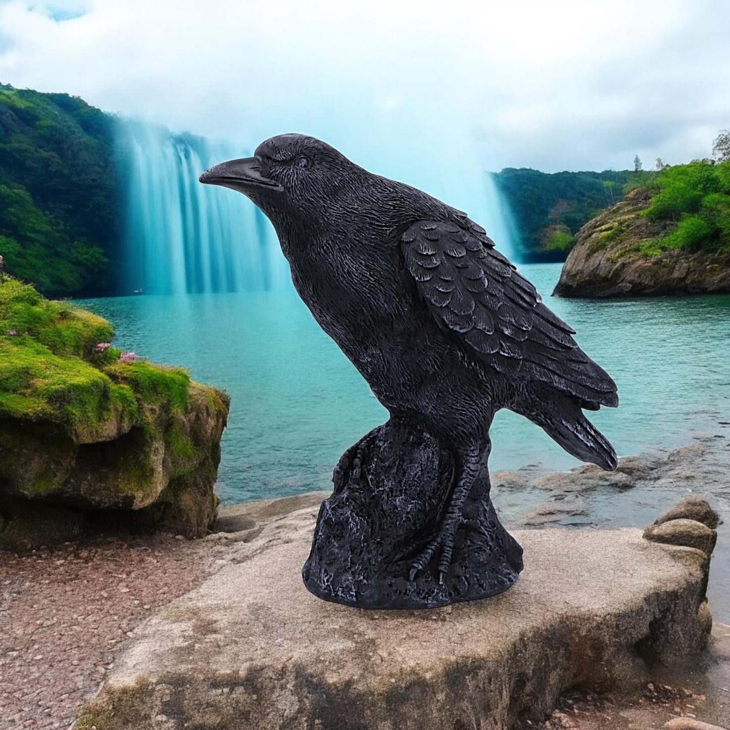 Gothic Raven Figurine Black Crow Resin Statue Dark Home Decor Altar Ornament 25cm