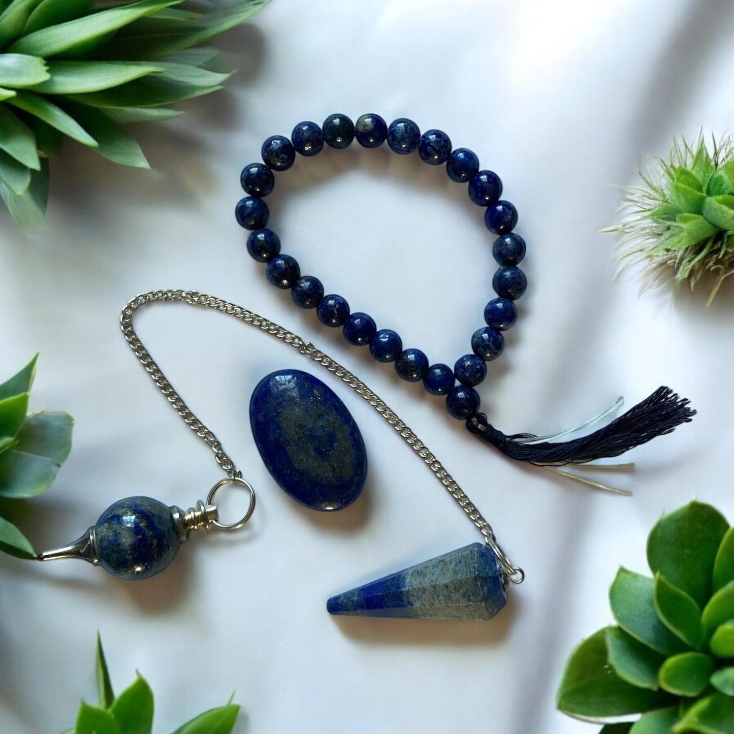 Lapis Lazuli Healing Crystal Gift Set - Bracelet, Pendulum & Stone Collection