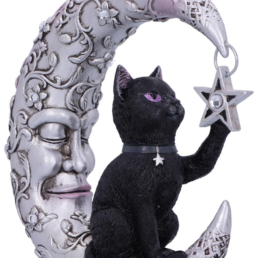 Celestial Moon and Cat Statue Enchanted Lunar Feline Ornament Witchy Decor