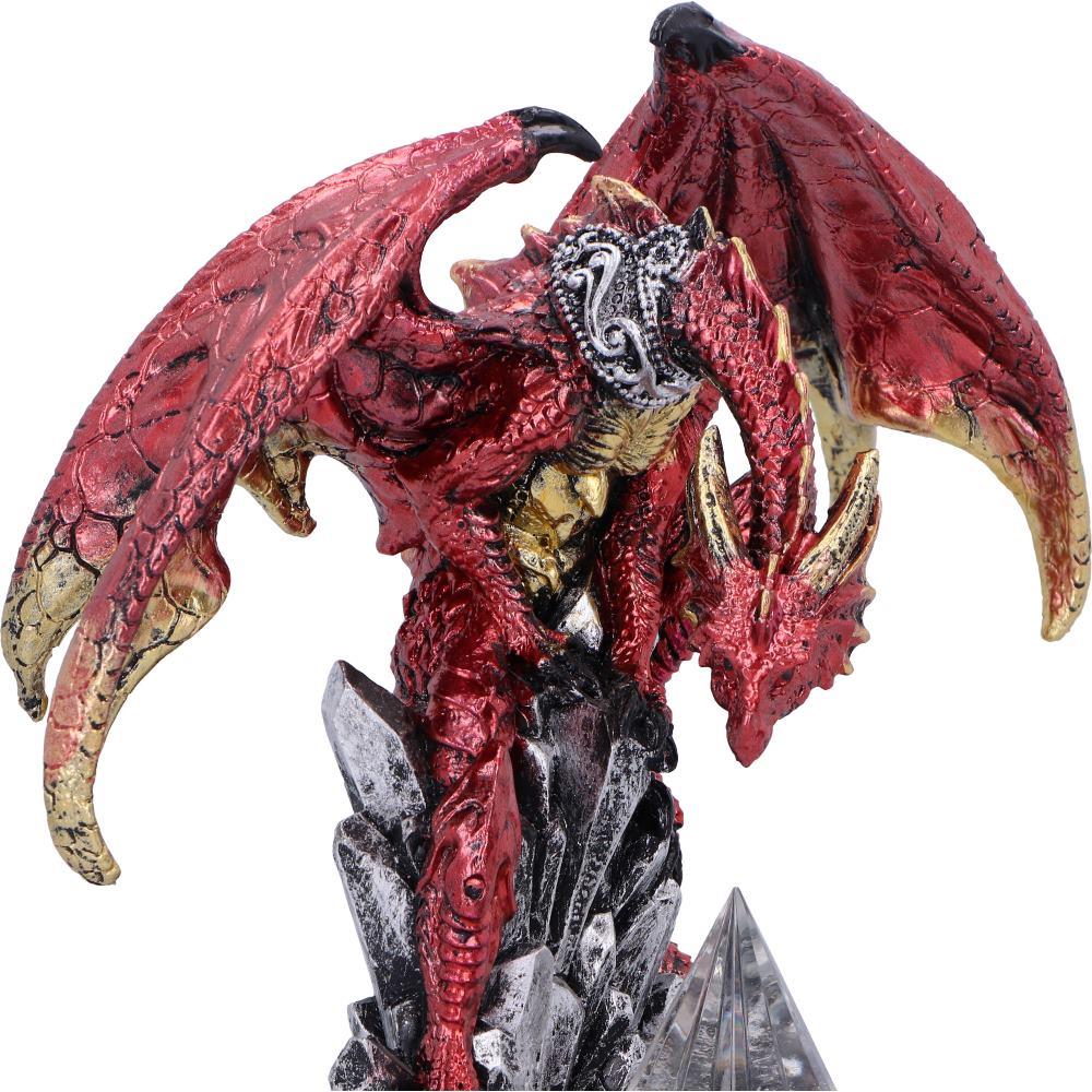 Mythical Red Dragon Figurine with Led Light Prism Crystal Gothic Guardian Statue