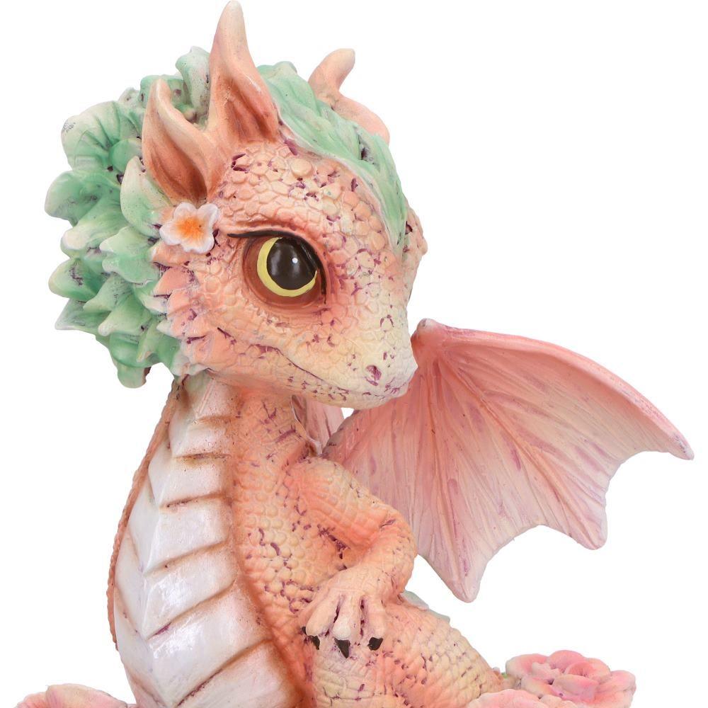 Adorable Baby Dragon Figurine Pink & Green with Roses – Fantasy Resin Ornament 11cm