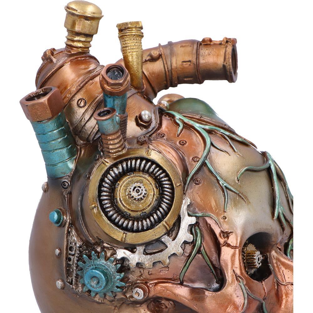 Steampunk Skull Heart Figurine Mechanical Gothic Ornament with Gears & Pipes