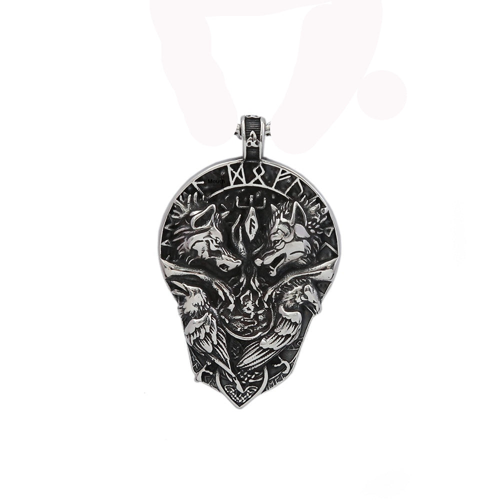 Viking Vintage Double Wolf Titanium Steel Necklace