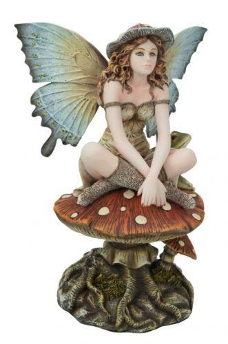 Mushroom Fairy Ornament 22cm Resin Fantasy Figurine Mystical Woodland Elf Sculpture