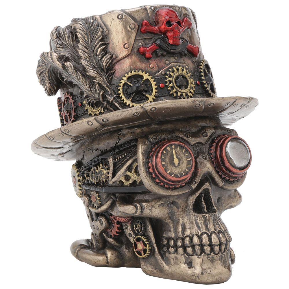 Steampunk Skull Figurine – Clockwork Cogs and Gears Design with Bronze Finish