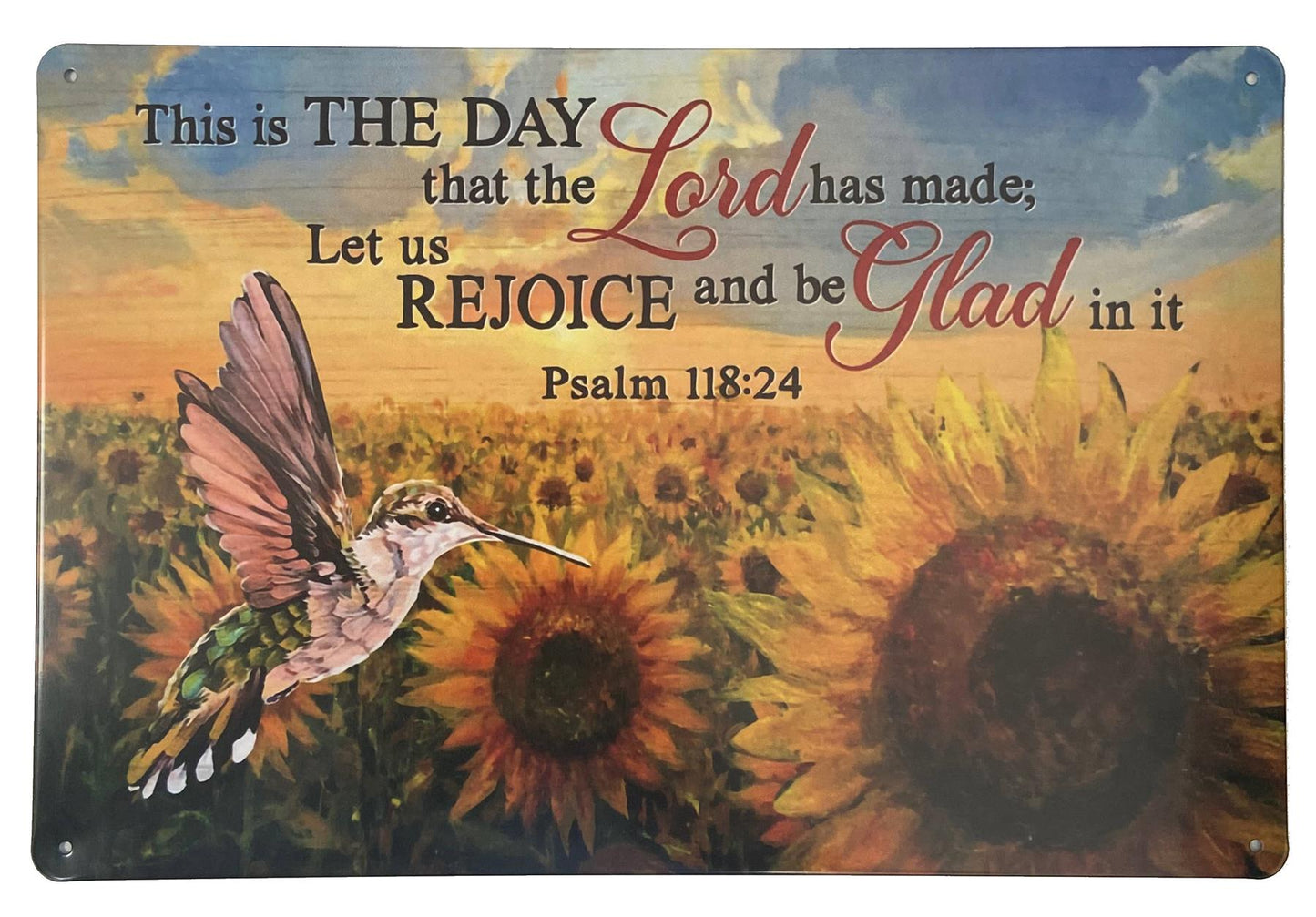 Inspirational Bible Verse Metal Sign Sunflowers Hummingbird Christian Faith Plaque