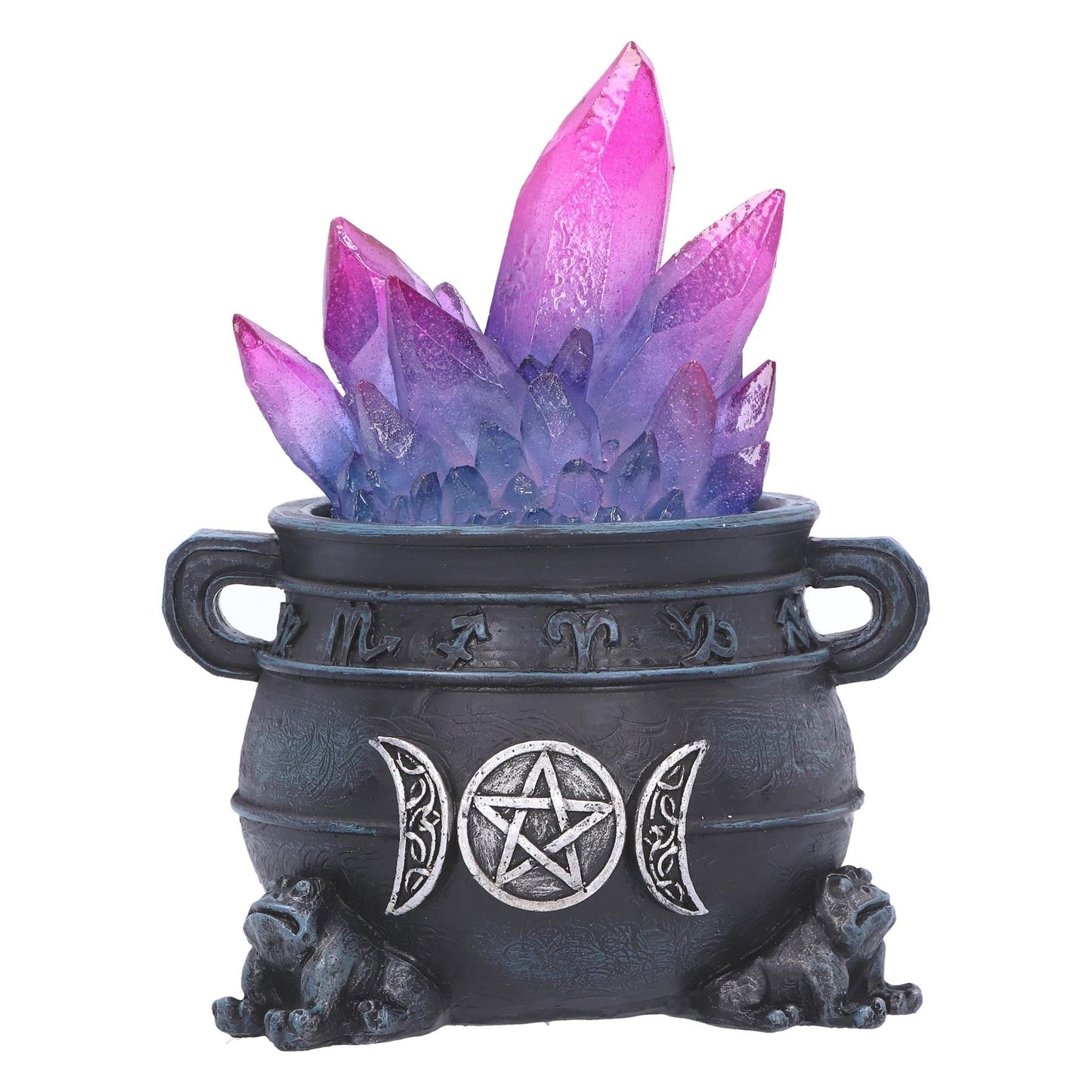 LED Quartz Crystal Cauldron Ornament | Wiccan Pentacle Resin Decor | Light-Up 12cm