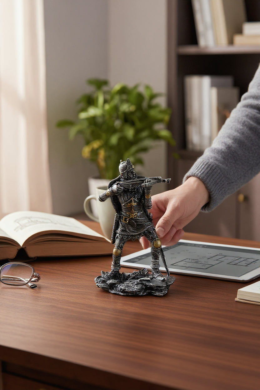 Gothic Medieval Crossbowman Figurine Knight with Crossbow Warrior Statue Historical Soldier Collectible Gift 20cm