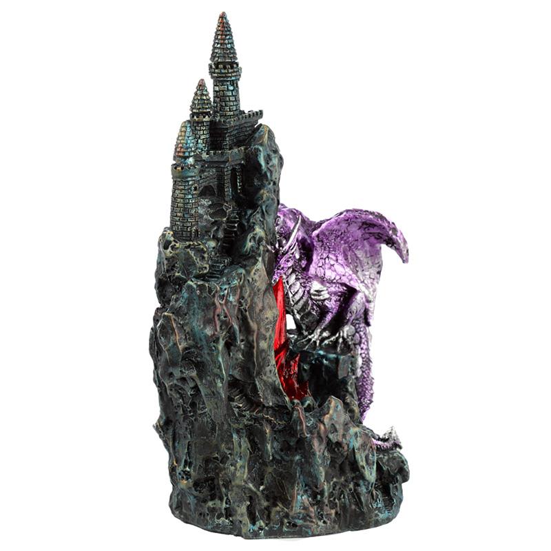 Purple Dragon LED Figurine with Castle Guardian - Fantasy Gothic Ornament 24cm