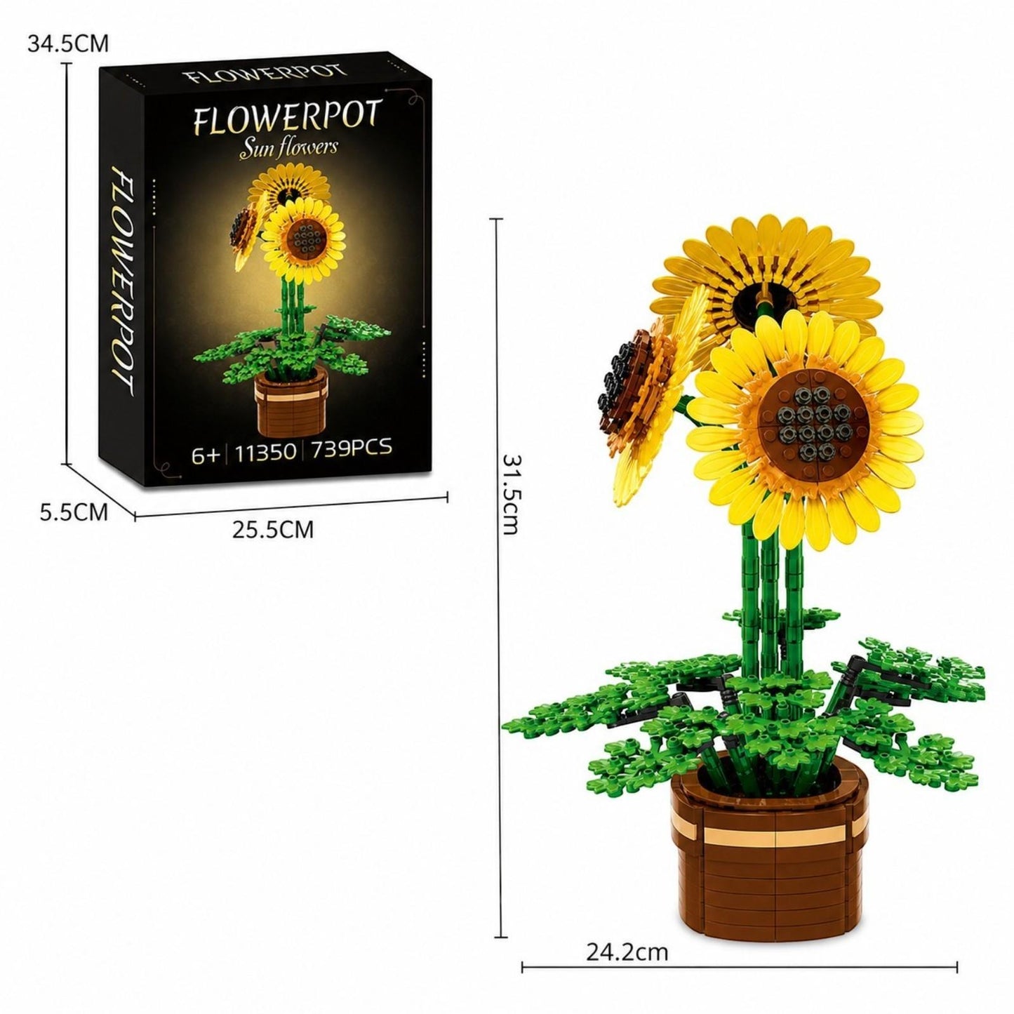 Sunflower Flower Pot 739pc Puzzle Construction Set Botanical Model Gift