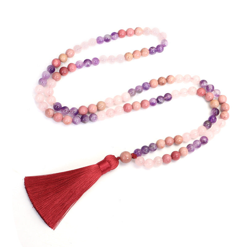 108 Crystal Amethyst Long Tassel Necklace Bracelet Set Yoga