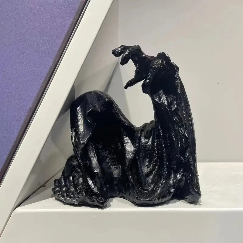Black Ghost Sculpture Crafts, Mysterious Thriller Outdoor Patio Garden Decoration Tabletop Ornament Halloween Statue Dolls