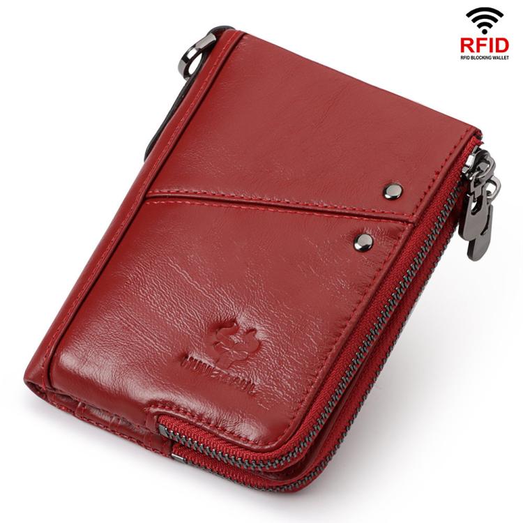 HUMERPAUL BP852 RFID Leather Anti-Theft Wallet Short Double Zipper Wallet
