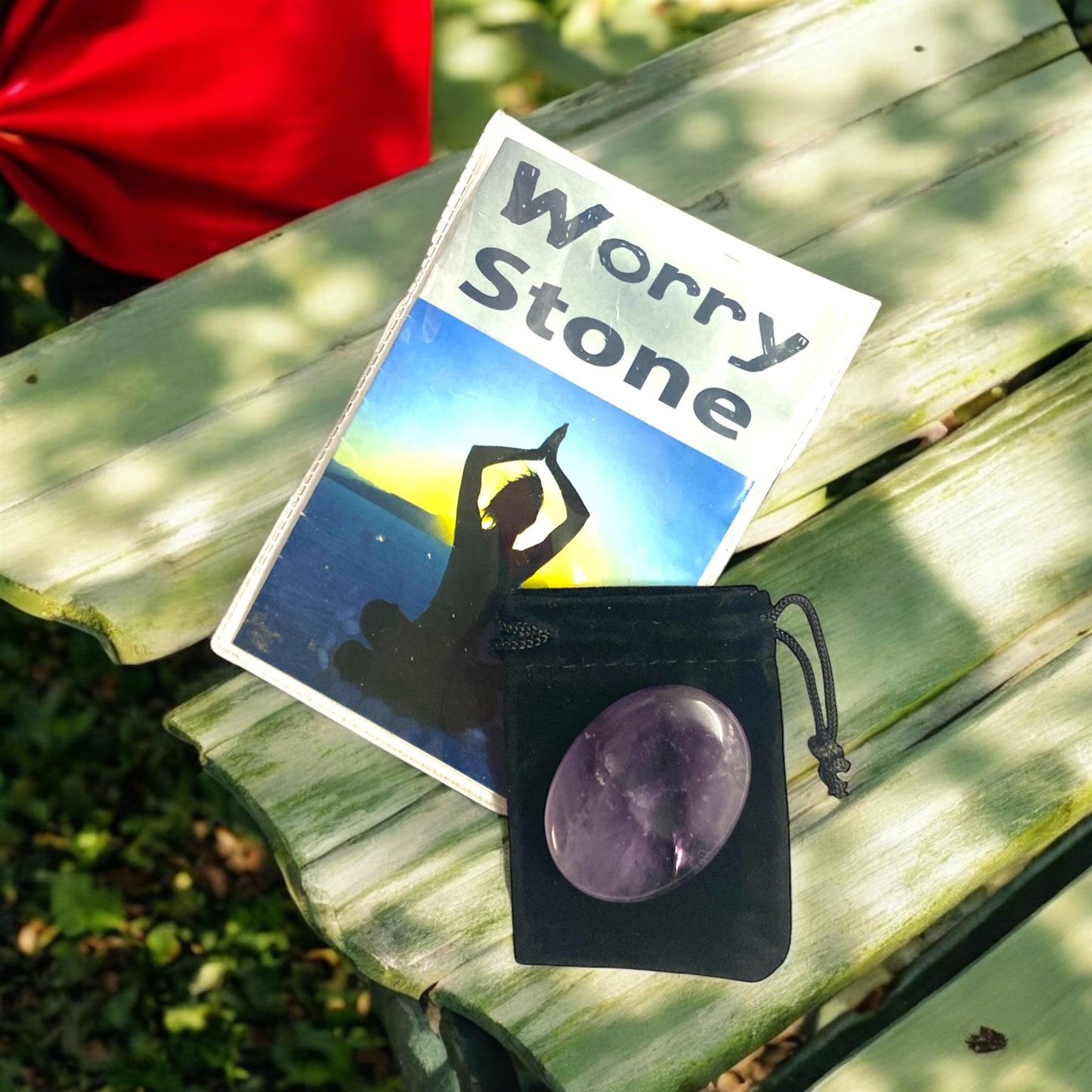 Natural Amethyst Worry Stone - 4.5 cm - Calming Crystal with Velvet Pouch & Info Card