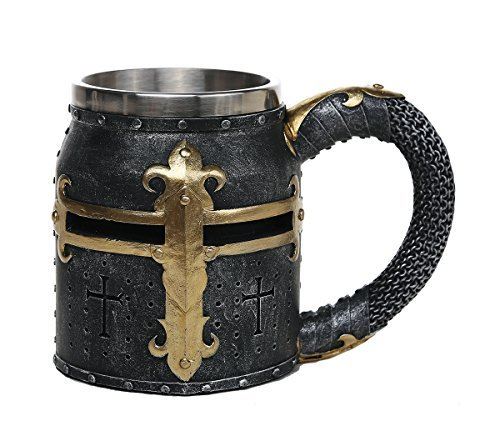 Crusader Tankard - Medieval Knight Mug with Stainless Steel Insert, Gothic Drinkware
