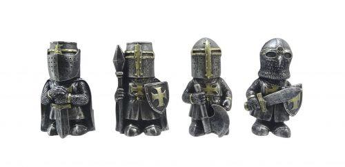Set of 4 Miniature Templar Knight Figurines – Medieval Warrior Resin Statues – 6.7cm