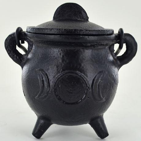 Cast Iron Triple Moon Cauldron Wiccan Altar Tool Pagan Witchcraft Ritual Burner