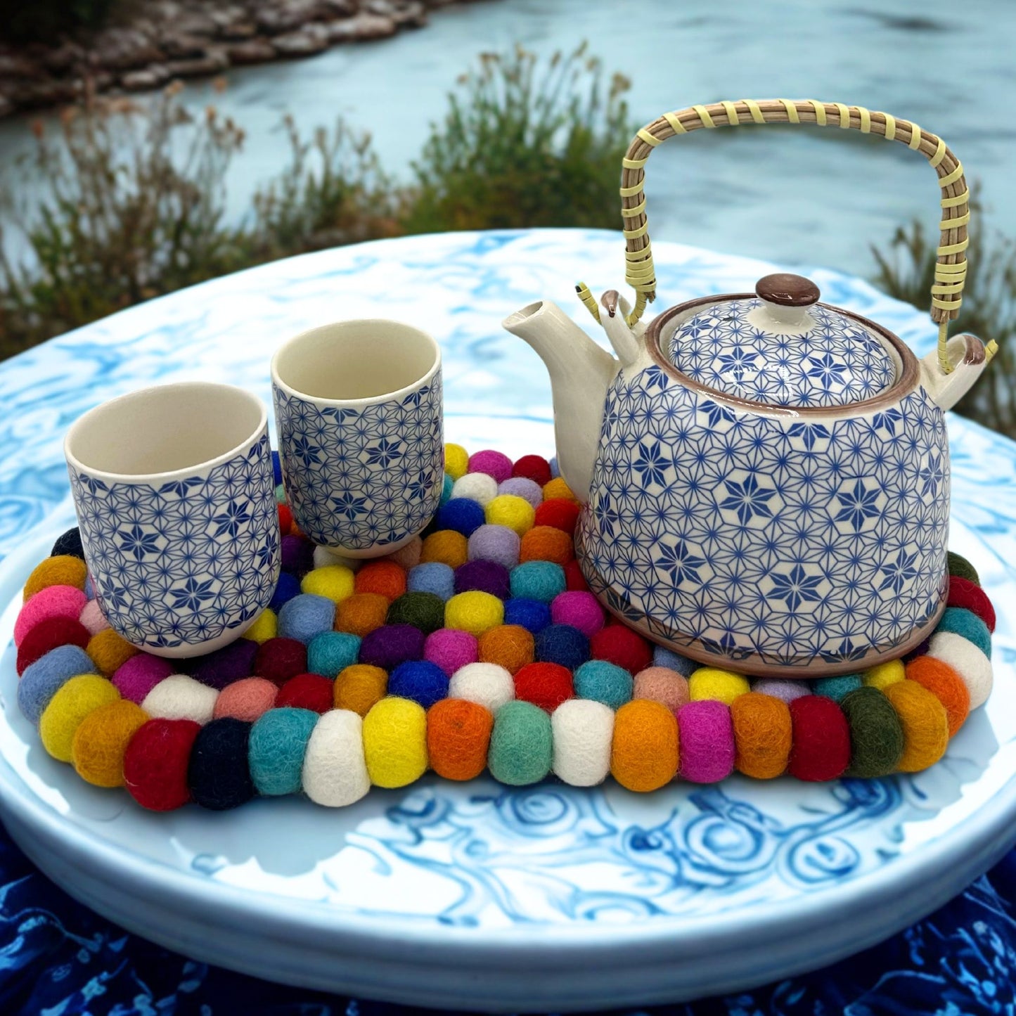 Felt Ball Oval Centre Mat - Multi Colour