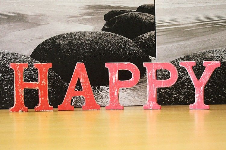 Shabby Chic Letters Red Wash - HAPPY