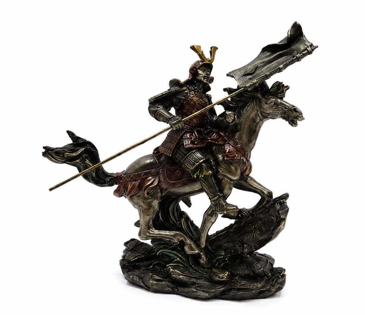 Japanese Samurai Horse Rider Figurine Oriental Bronze Effect Statue Ornament