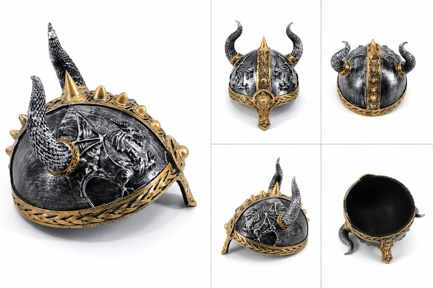 Dragon Engraved Viking Helmet Ornament Nordic Warrior Medieval Home Display Figure