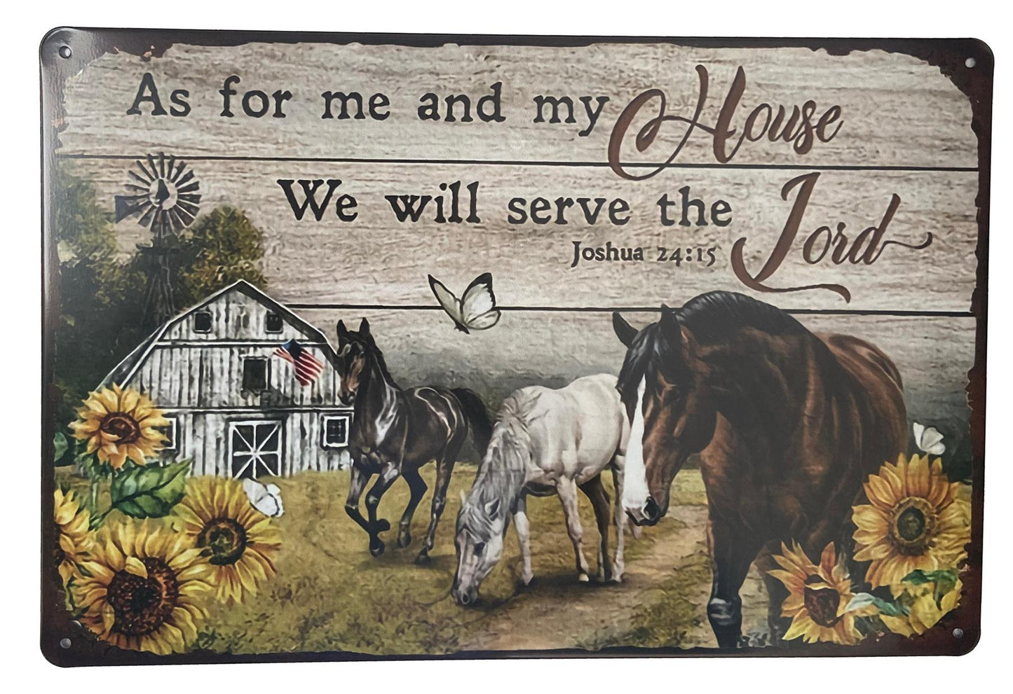 Christian Farmhouse Wall Art As For Me And My House Metal Sign 30 cm