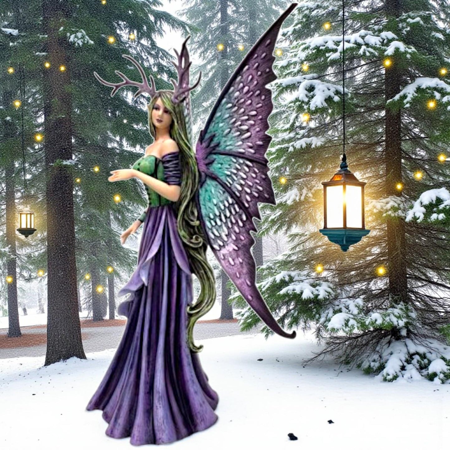 Large Spring Fairy with Antlers Sculpture Statue Amy Brown Figure Ornament Pagan