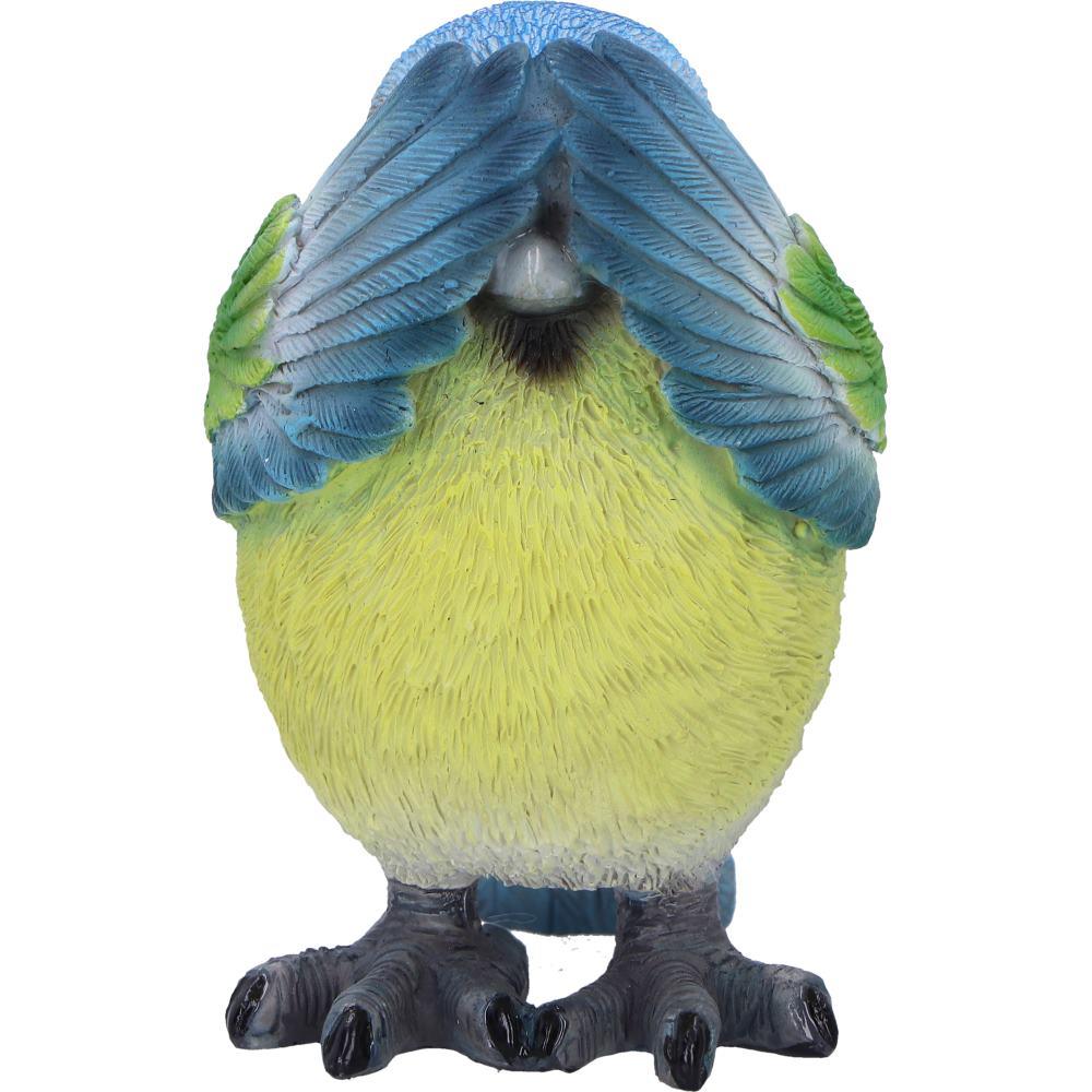 Three Wise Blue Tit Bird Figurines See No, Hear No, Speak No Evil Set Ornaments
