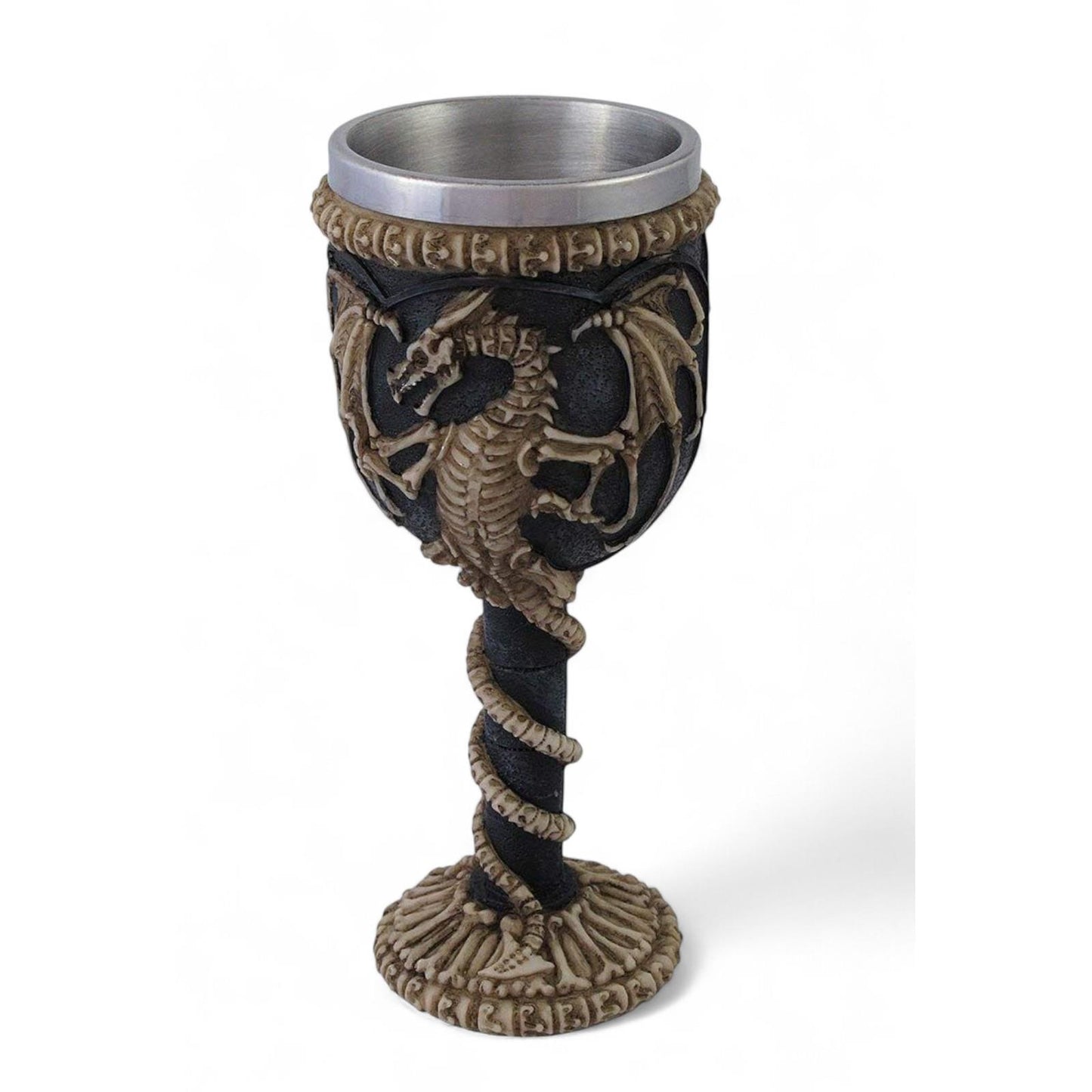 Dragon Goblet - Gothic Skeleton Dragon Chalice with Stainless Steel Insert, Fantasy Decor