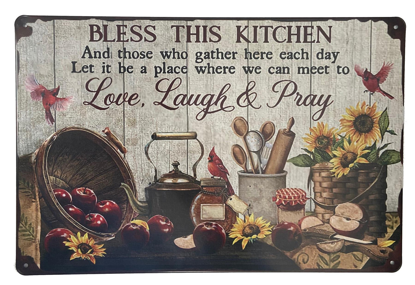 Bless This Kitchen Metal Wall Sign Farmhouse Country Decor Inspirational Plaque