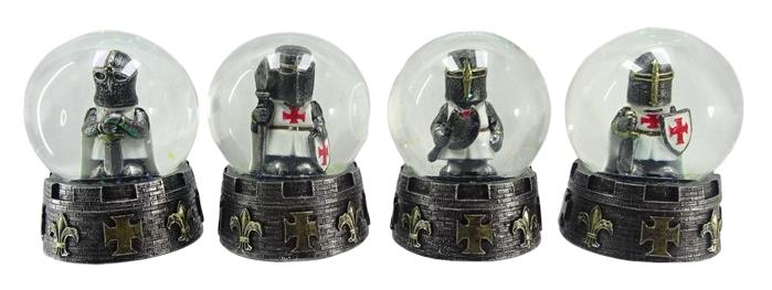 Medieval Knight Snow Globe Set of 4 Templar Figurines Glass Ornament Decor Gift