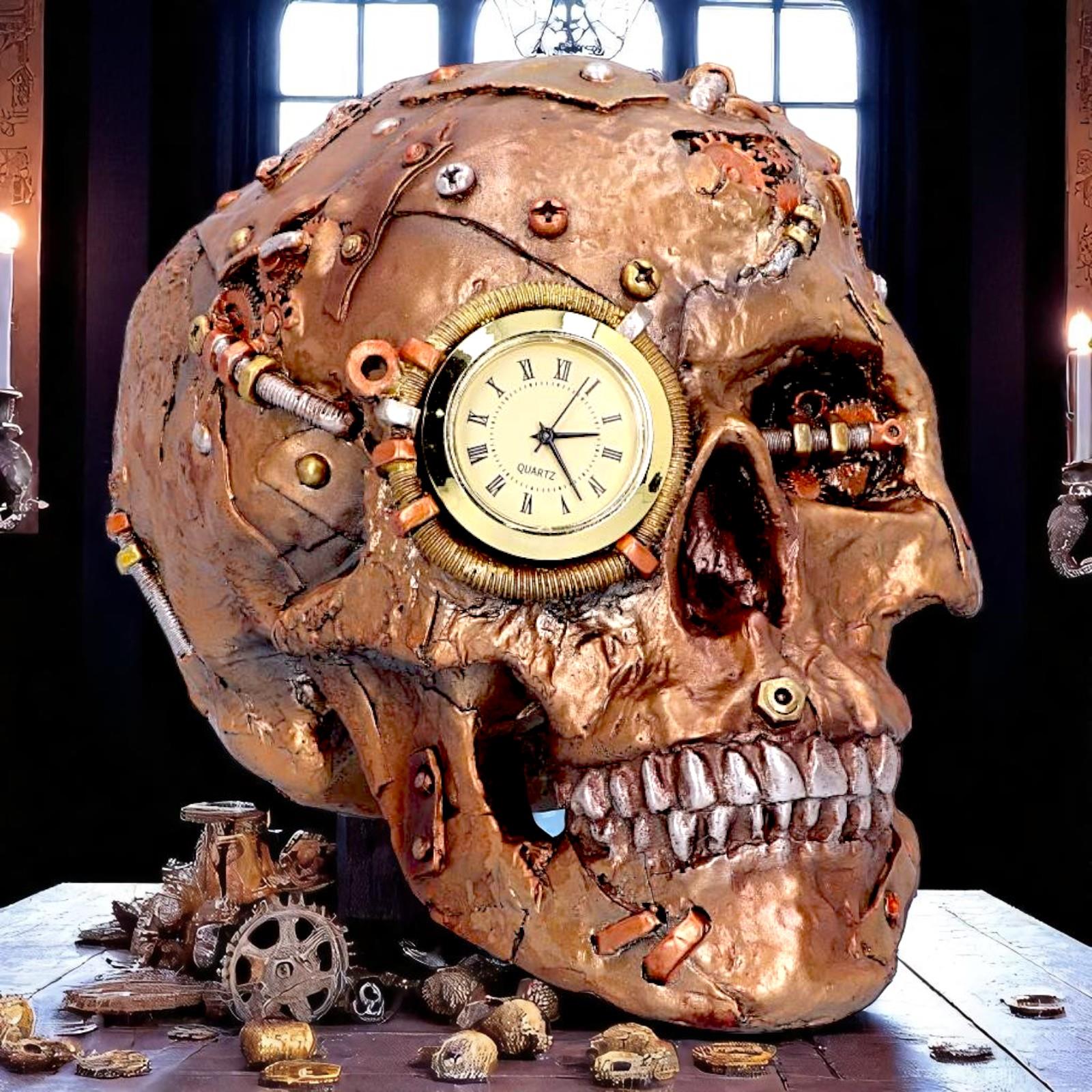 Gothic Steampunk Skull Skeleton Gear Figurine