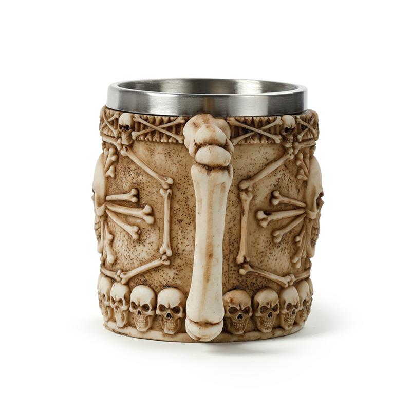 Gothic Skull Tankard with Bone Handle Halloween Decor Fantasy Mug Medieval Table