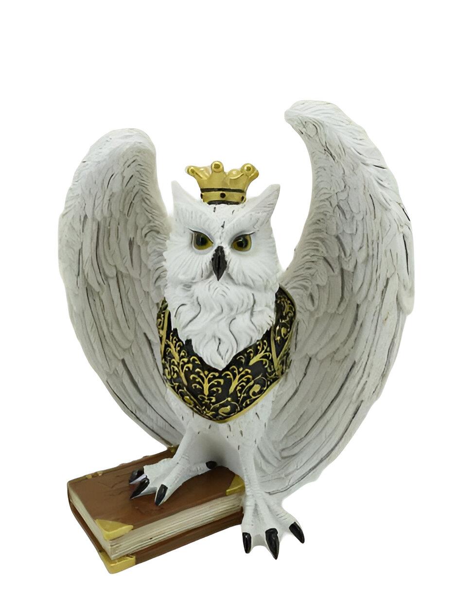 Majestic Owl with Crown Figurine Gothic Fantasy Sculpture Spell Book Ornament