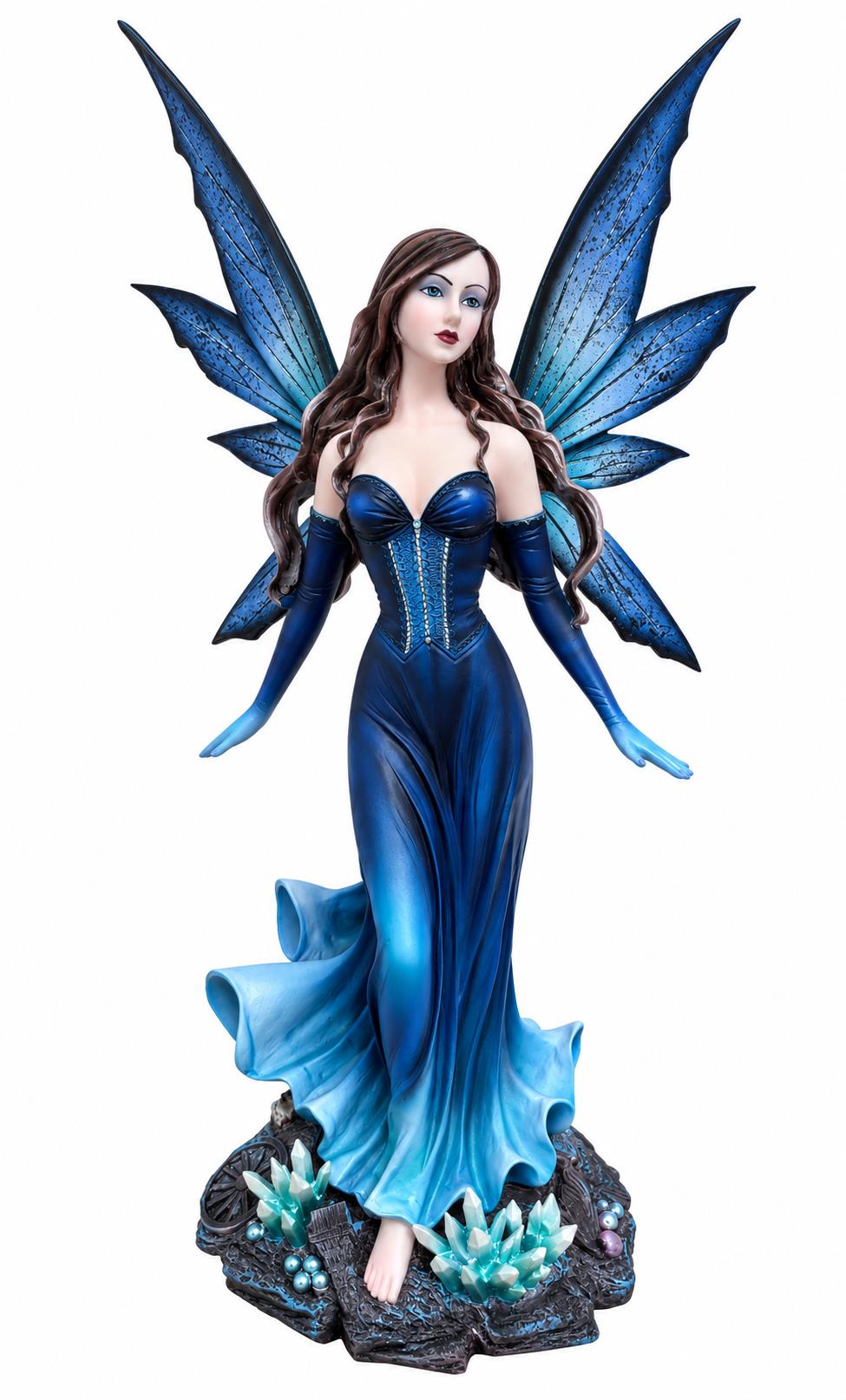 Midnight Blue Crystal Fairy Figurine 46cm Gothic Fantasy Statue Ornament Decor