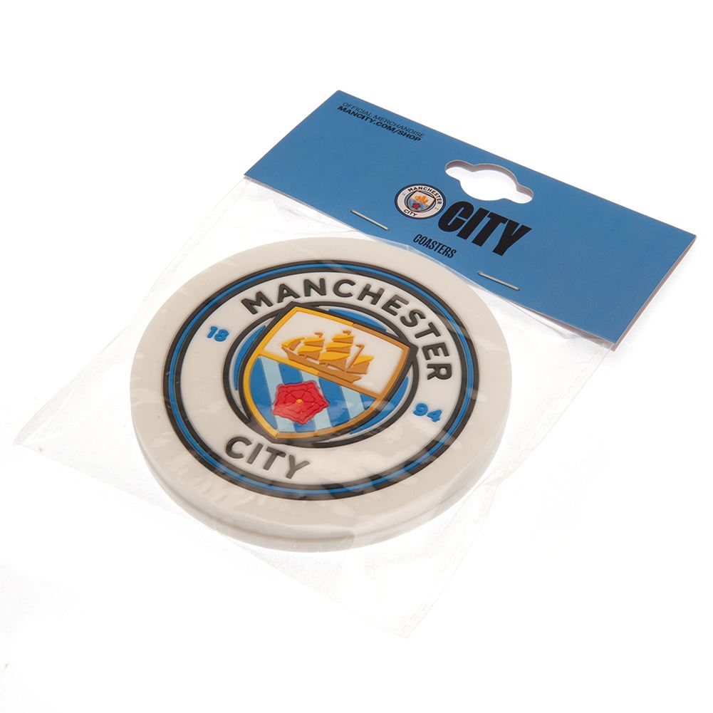 Official Manchester City Silicone Coasters – Set of 2 Non-Slip Football Merchandise