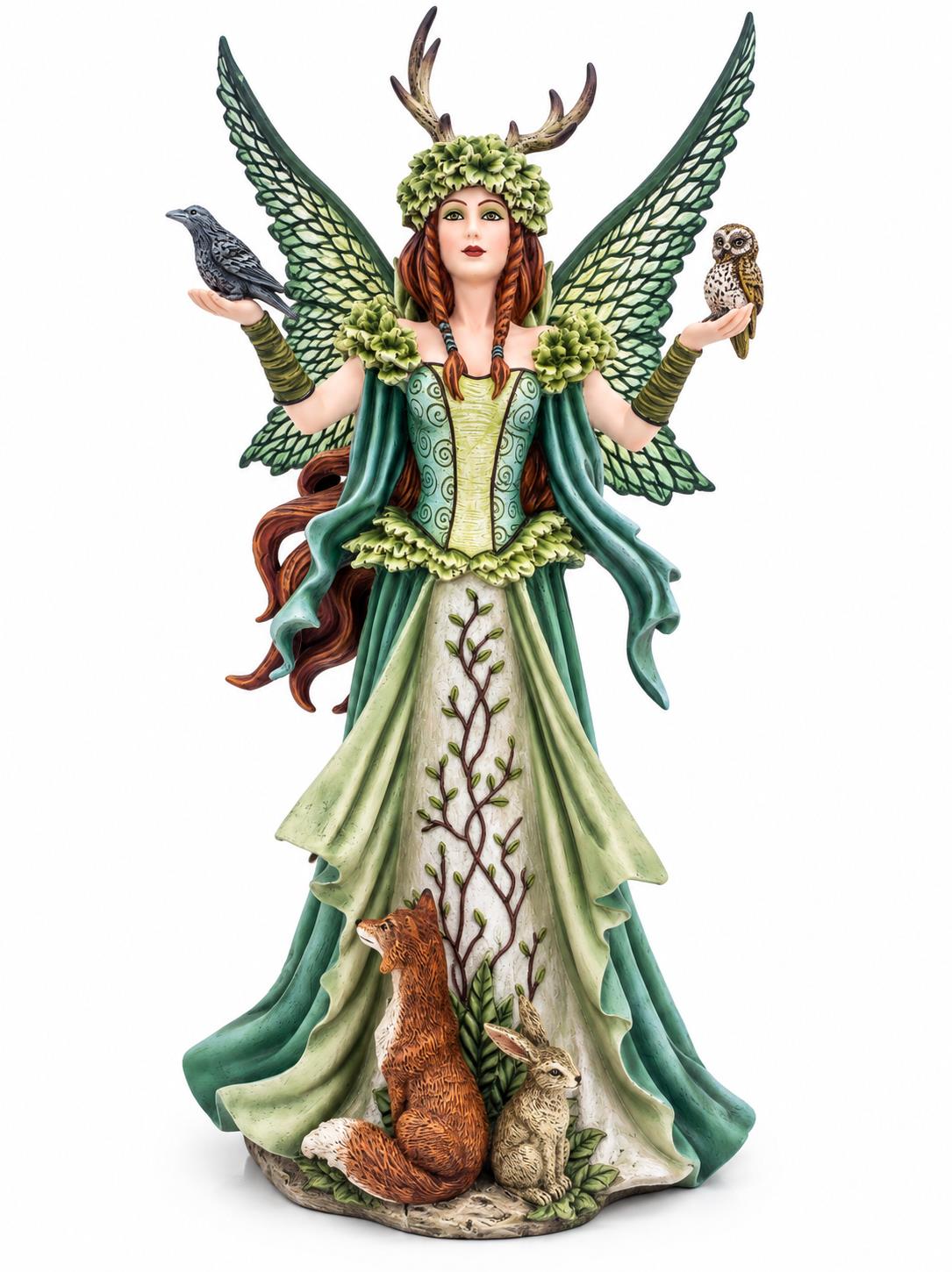 Enchanted Forest Guardian Fairy Statue Woodland Animals Fantasy Figurine 46cm