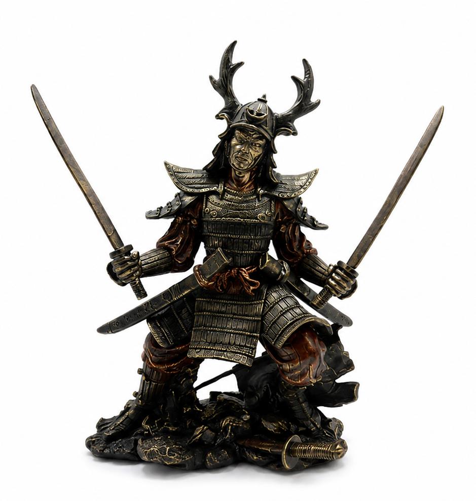 Japanese Samurai Figurine Antique Bronze Effect Warrior Statue Home Decor 18.5cm