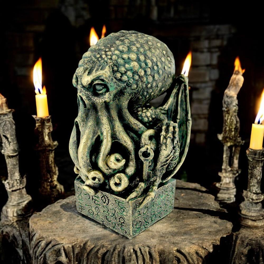 Cthulhu Resin Statue - Lovecraftian Gothic Decor Figurine with Ancient Runes