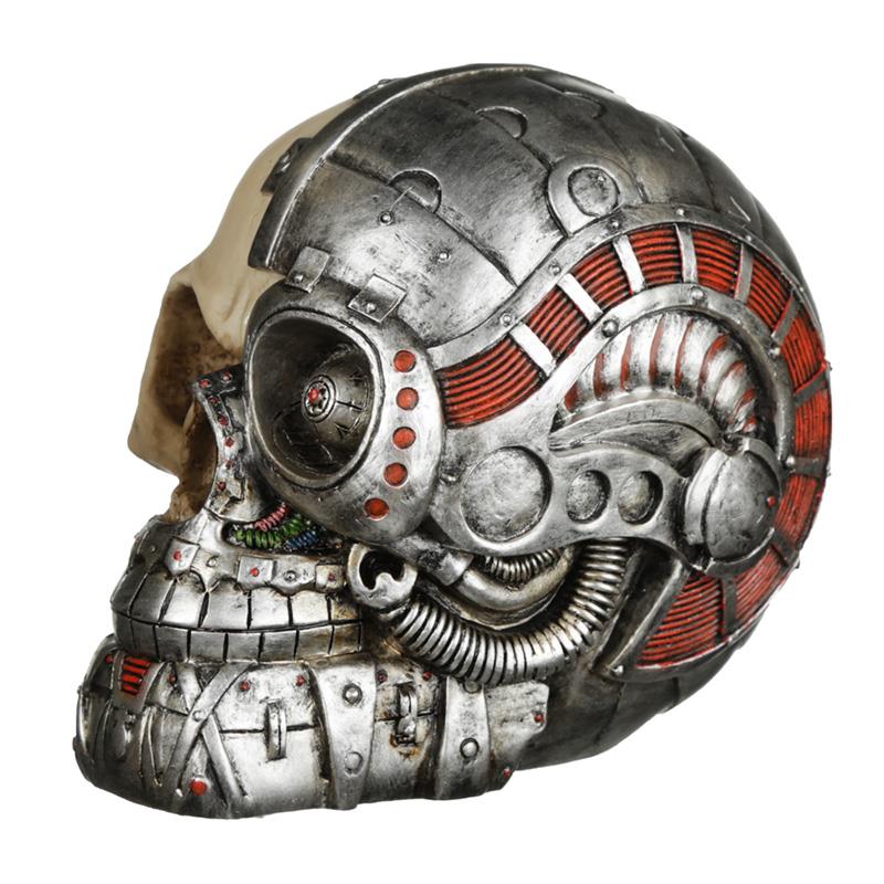 Cybernetic Steampunk Skull Statue | Cyborg Collectible | Sci-Fi Fantasy Home Decor