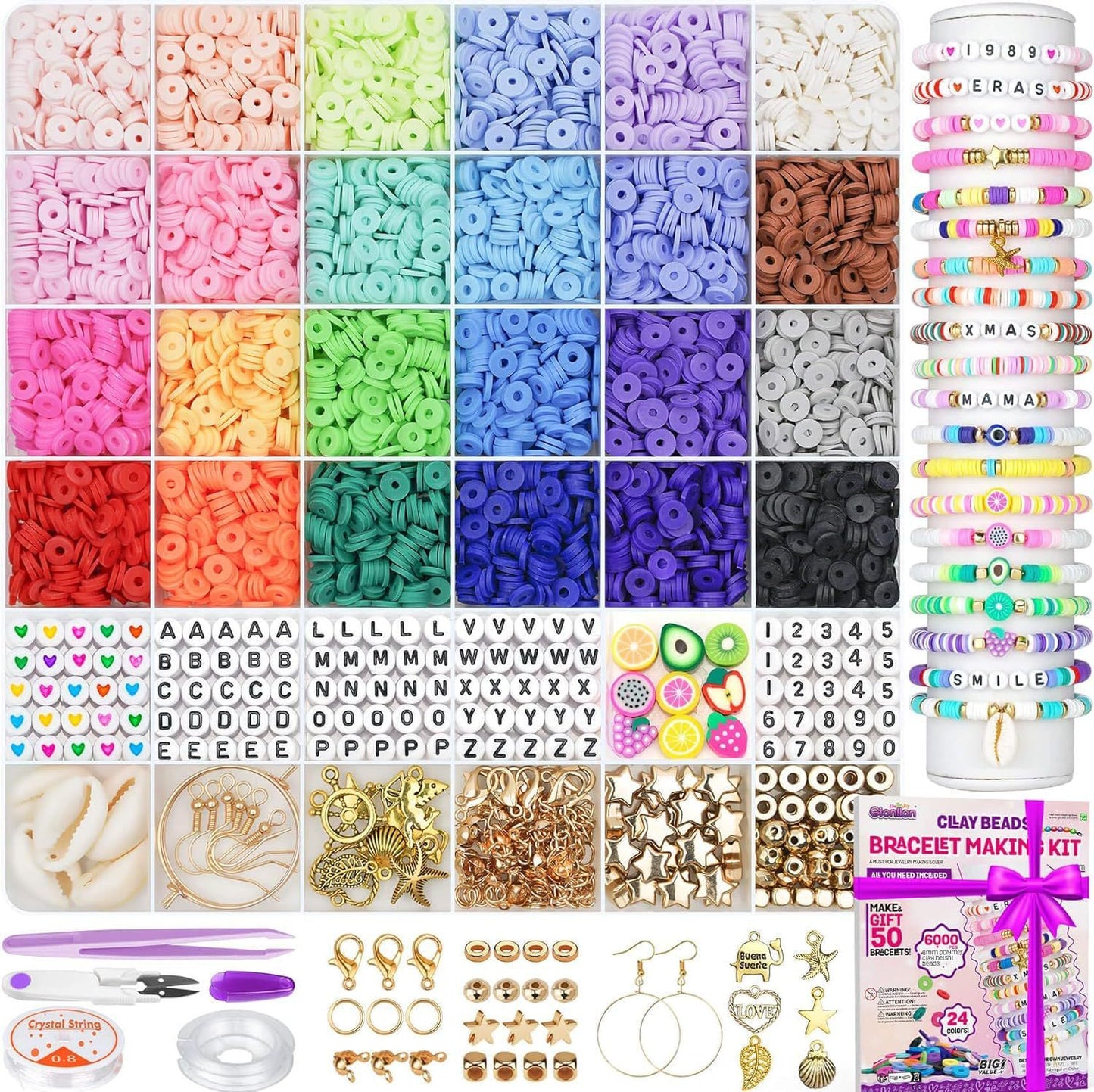 6000 PCs Clay Beads Suit Polymer Clay Tube Piece Beaded DIY Handmade Bracelet Necklace Ornament Bohemian Style