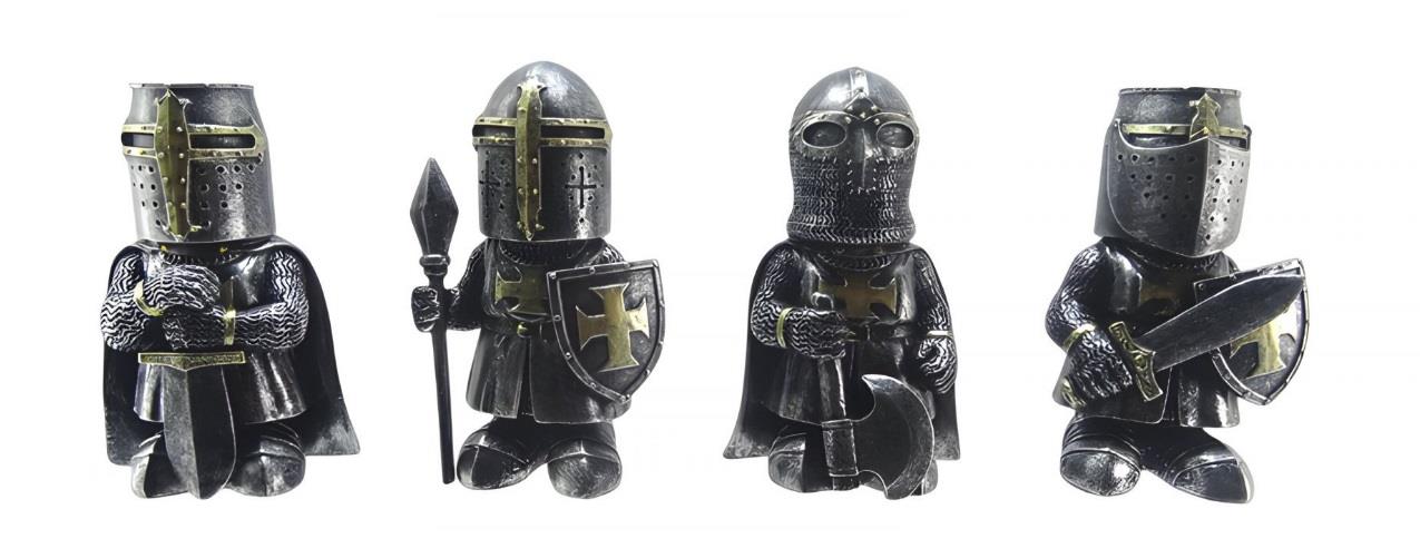 Medieval Templar Knight Figures – 4-Piece Set – Crusader Warrior Miniatures – Gothic Decor