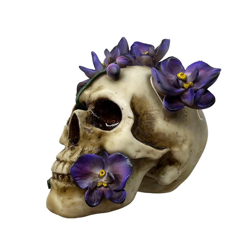 Gothic Skull Figurine Floral Decay Design Halloween Statue Fantasy Ornament