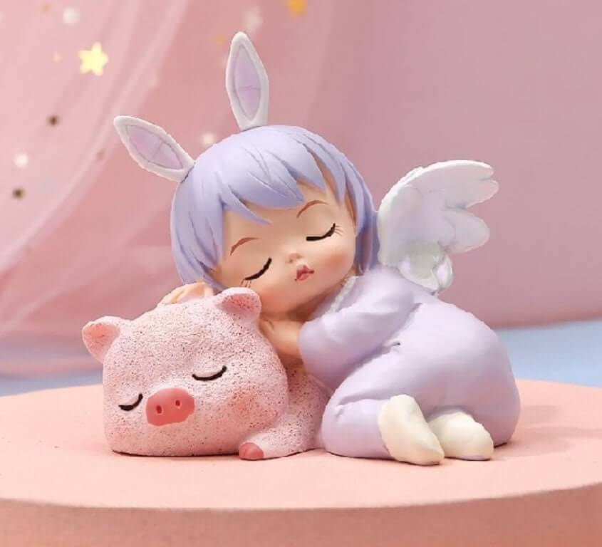 Angel Baby Girl with Piglet Sculpture – Fantasy Angels Collection