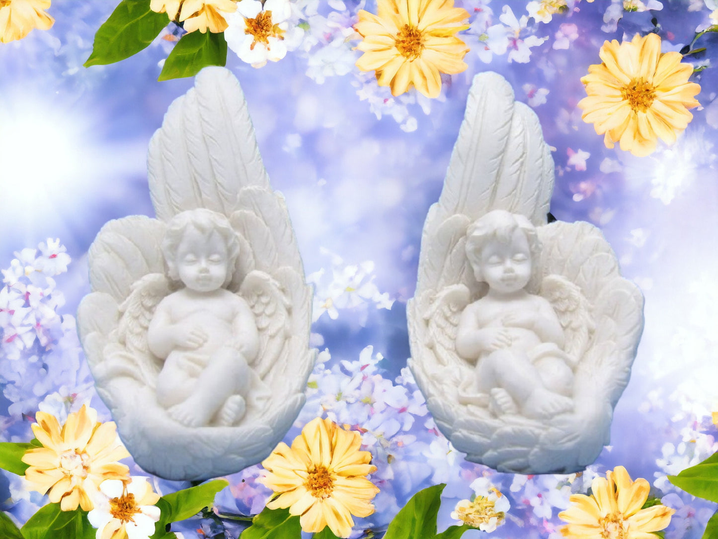 Slumbering Seraphs - Pair of Resin Cherub Figurines, Angelic Resin Decor, Tranquil Nursery Embellishments, Heavenly Statuettes-Osiris Craftworks