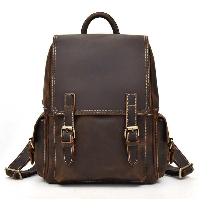 Crazy Horse Leather Backpack Men's Retro Outdoor Bag