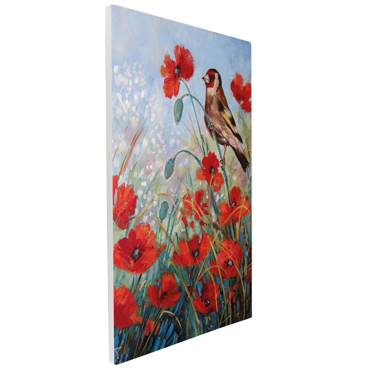 Judith Yates - Bright Poppies Goldfinch Ceramic Art Tile - 30 x 20 cm - Wall Hanging-Osiris Craftworks