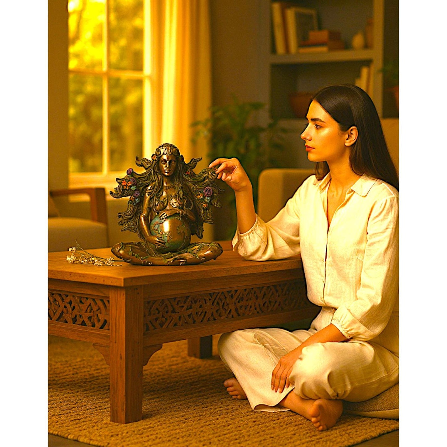 Gaea Mother Earth Goddess Bronze Figurine Pagan Wiccan Nature Spirit Statue