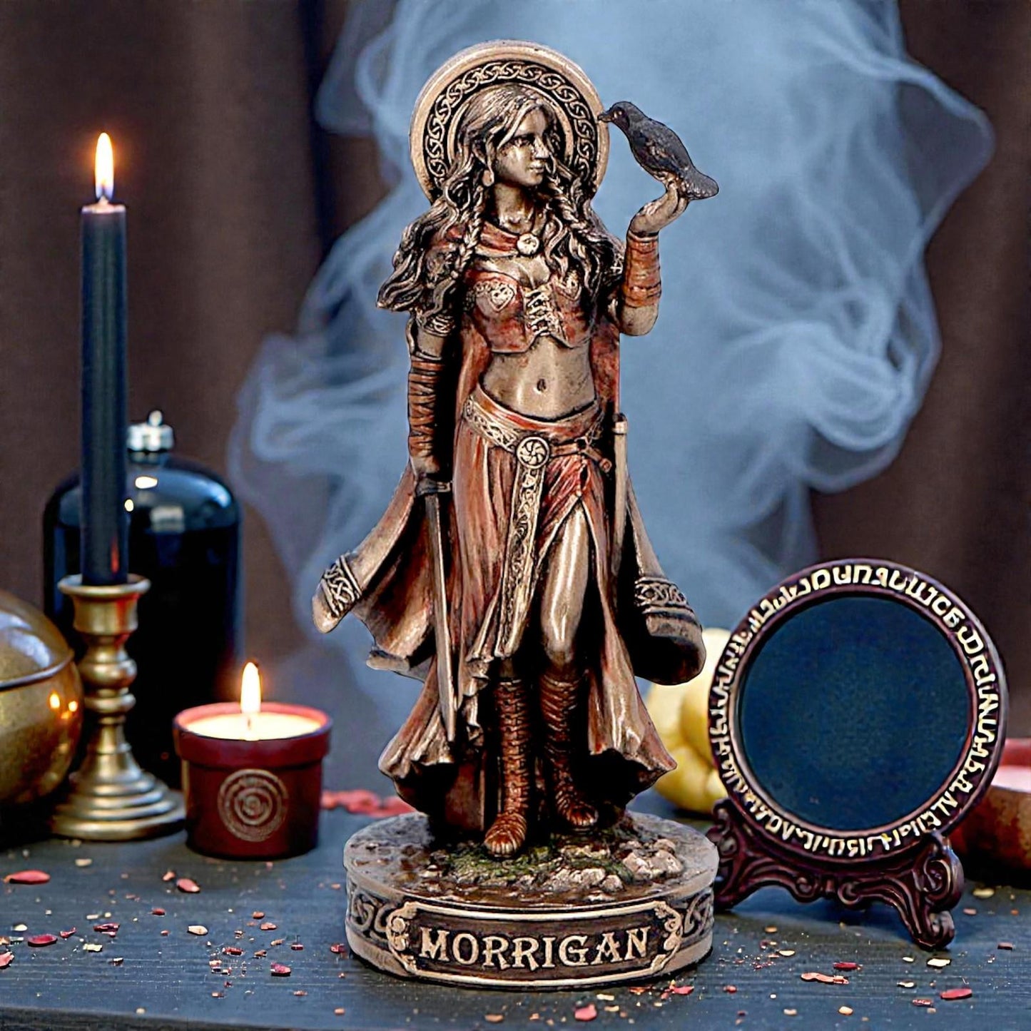 Small Morrigan Goddess Figurine Celtic War Deity Crow Statue Pagan Mythology