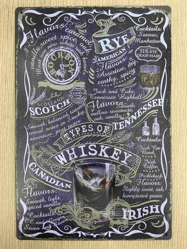 Vintage Whisky Types Metal Sign - A Tribute to Classic Spirits Man Cave Garage Father&#39;s Day Gift-Osiris Craftworks